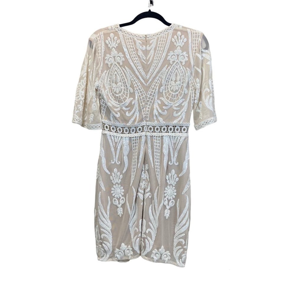 Endless Rose Beaded Brocade Dress Womens Size S White Sequin Nude lining - Picture 2 of 15